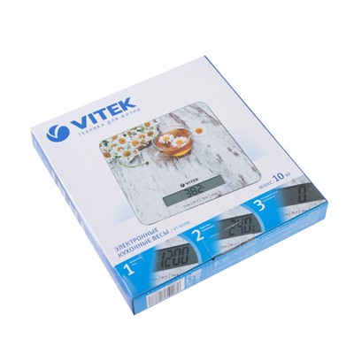 Весы кухонные Vitek VT-8008, электронные, до 10 кг, рисунок "Ромашки"