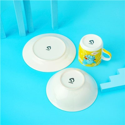 Набор детской посуды Доляна «Слонёнок», 3 предмета: кружка 230 мл, миска 400 мл, тарелка d=18 см