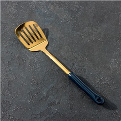 Лопатка из нержавеющей стали с отверстиями Base, 36,5×8×2,5 см, цвет ручки синий, цвет металла золотой