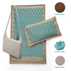 Набор массажный ипликатор акупунктурный коврик + подушка + сумка. (Светлый с голубыми иголками)