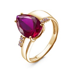 Позолоченное кольцо с фианитом цвета рубин - 1231 - п