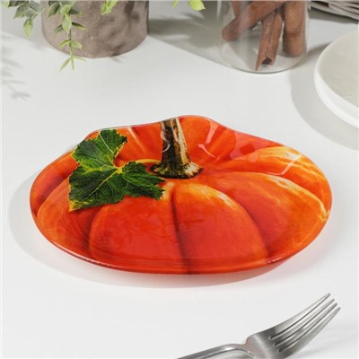 Блюдо стеклянное сервировочное Доляна «Тыква», 19×16,5 см, цвет оранжевый