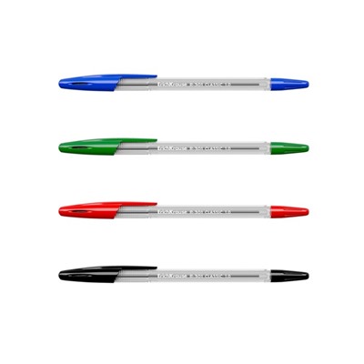 Набор ручек шариковых 4 цвета ErichKrause R-301 Classic Stick, узел 1.0 мм, чернила: синие, чёрные, красные, зелёные, длина линии письма 2000 метров, европодвес