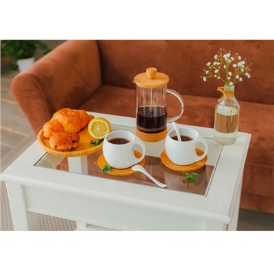 Чайная пара керамическая «Эстет», чашка 220 мл, деревянное блюдце