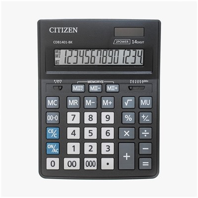 Калькулятор настольный 14-разрядный, Citizen / Eleven Business Line CDB1401BK, двойное питание, 155 х 205 х 35 мм, чёрный, МИКС