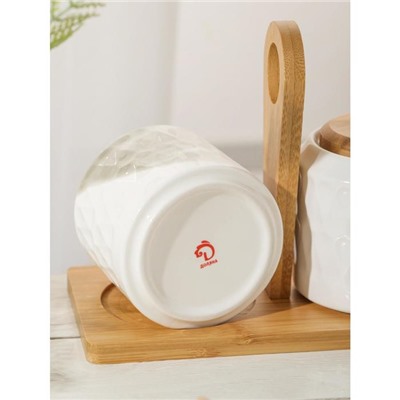 Набор банок керамический для сыпучих продуктов с ложками Доляна «Эстет. Герда», 2 предмета: 300 мл, цвет белый