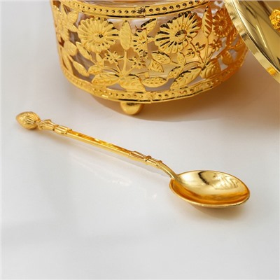 Сахарница «Букет», 10×10 см, с ложкой, крышкой, цвет металла золотой