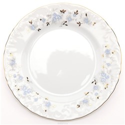 Тарелка мелкая 25 см, Rococo, декор «Голубые цветы, отводка золото»