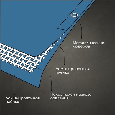 Тент защитный, 3 × 2 м, плотность 60 г/м², люверсы шаг 1 м, синий