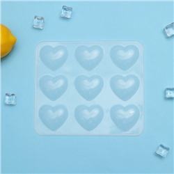 Форма для льда и кондитерских украшений «Сердечки», 9 ячеек, 20×17,5×0,6 см, силикон, 5,5×5 см, цвет прозрачный