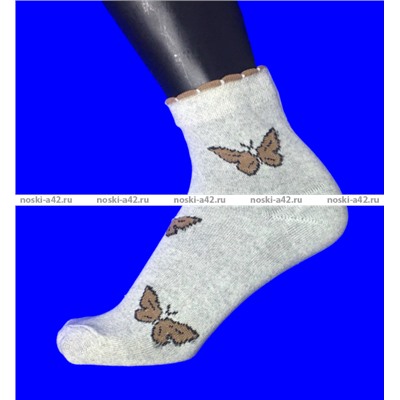 Лечебные женские носки со слабой резинкой лен с крапивой "БАБОЧКИ"