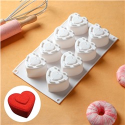 Форма для муссовых десертов Доляна «Сердце», 29×17×4,3 см, ячейка 5,5×6,2×3,5 см, цвет белый