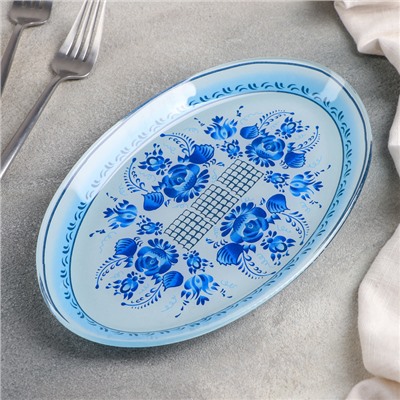 Блюдо стеклянное сервировочное овальное Доляна «Синева», 24,5×15 см, цвет голубой