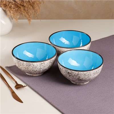 Набор посуды "Салатный", керамика, синий, 3 предмета: d=15 см, 700 мл, Иран