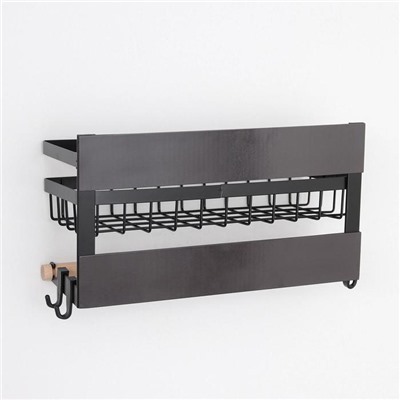 Держатель для кухонных принадлежностей на магните, с полочкой, 30×11,5×16 см, цвет чёрный