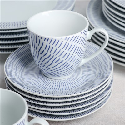 Набор посуды керамический Доляна «Антик», 24 предмета: тарелки d=19,5/20,5/24 см, чайная пара 200 мл, цвет белый