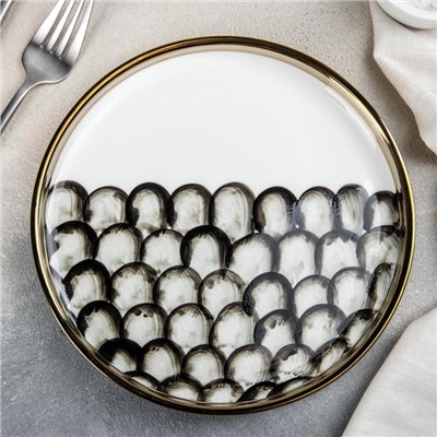 Тарелка керамическая обеденная Black style, d=20 см, цвет белый