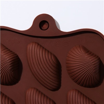 Форма для льда и кондитерских украшений Доляна «Ракушки», 22×10,5 см, силикон, 15 ячеек (2,7×3,4 см), цвет шоколадный