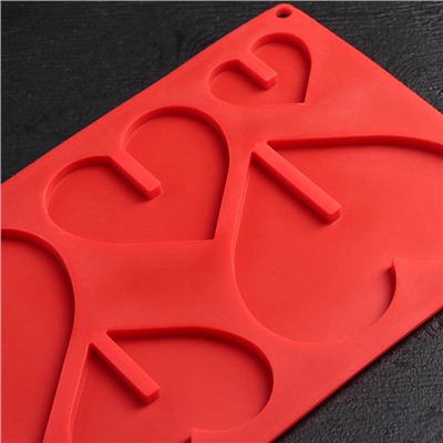 Форма для шоколада силиконовая 3D Доляна «Сердце», 17×29 см, 6 ячеек (8,5×6,2 см), цвет МИКС