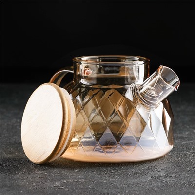 Чайник стеклянный заварочный «Круиз», 800 мл, с металлическим ситом, цвет золотой