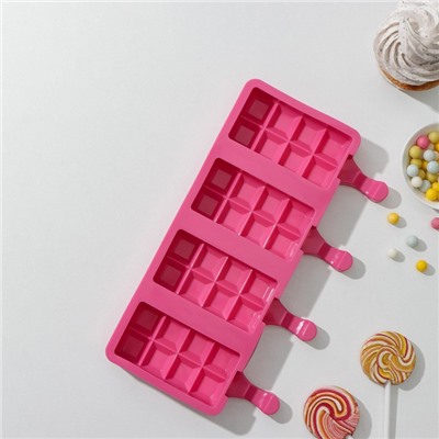 Форма для мороженого «Вафельный рожок», 25,6×14,5 см, 4 ячейки (9,2×4,8 см), цвет МИКС