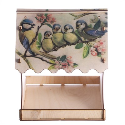 Кормушка для птиц "Птичка и птенцы", с принтом, 24×24×27 см