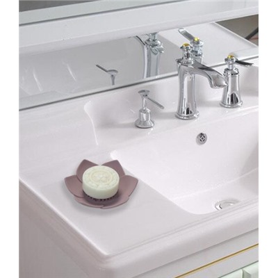 Мыльница для ванны и кухни со сливом силиконовая ,лепесток 12х12х3.5см