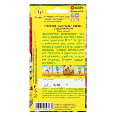 Семена цветов Георгина "Фараон", смесь окрасок, О, 0,3 г