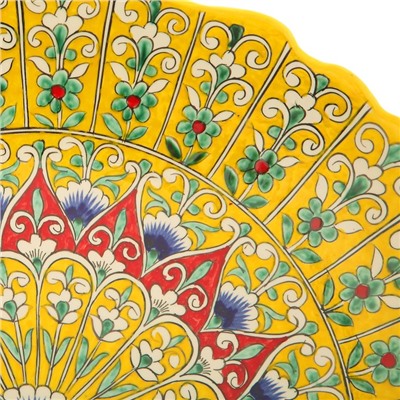 Ляган Риштанская Керамика "Цветы", 41 см, красный, рифлённый