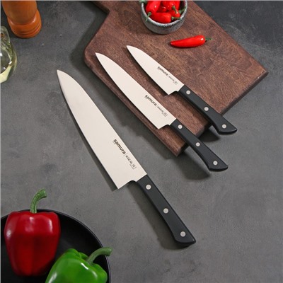Набор ножей Samura HARAKIRI, 3 шт: лезвие 10 см, 15 см, 20 см, чёрная рукоять