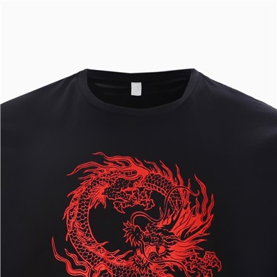 Футболка мужская «Дракон», цвет чёрный/принт красный, размер 56