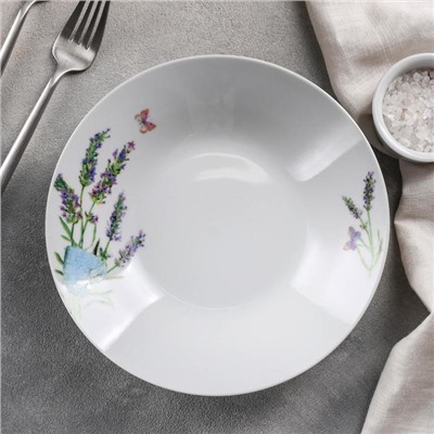 Тарелка керамическая суповая Доляна «Лаванда», 600 мл, d=20,5 см, цвет белый