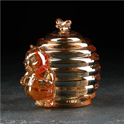 Баночка стеклянная для мёда и варенья «Медвежонок», 240 мл, 9×11,5 см, цвет золотой