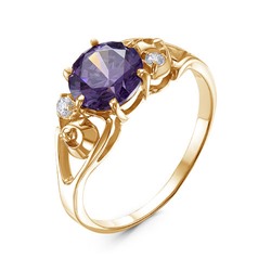 Позолоченное кольцо с фиолетовым фианитом - 1225 - п