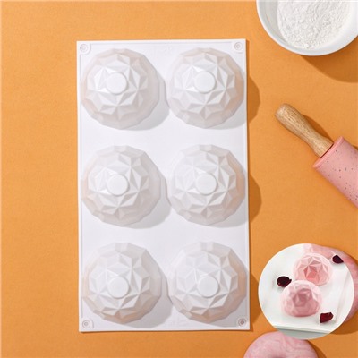 Форма для выпечки и муссовых десертов KONFINETTA «Кристалл», 6 ячеек, 30×17,5×4 см, 6×6×4 см, силикон, цвет белый