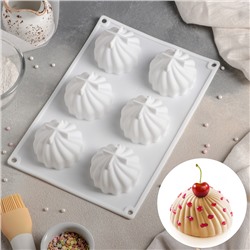 Форма для муссовых десертов и выпечки Доляна «Взбитые сливки», 28×19×5 см, 6 ячеек, d=6,5 см, силикон, цвет белый