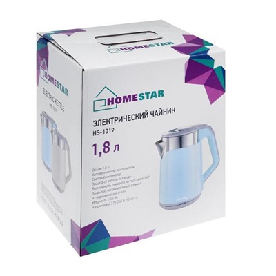 Чайник металлический электрический 1,8 л 1,5 кВт розовый HS-1019 HomeStar (1/12)