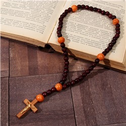 Чётки деревянные "Православные" с крестиком, 50 бусин, цвет вишнёво-оранжевый
