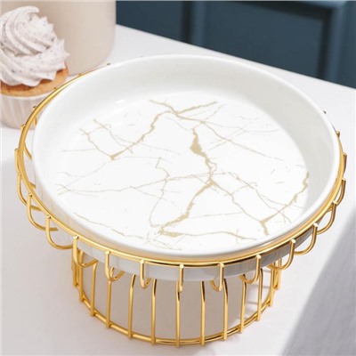 Подставка для десертов керамическая на металлической подставке «Богема. Gold», 23×13 см, цвет белый