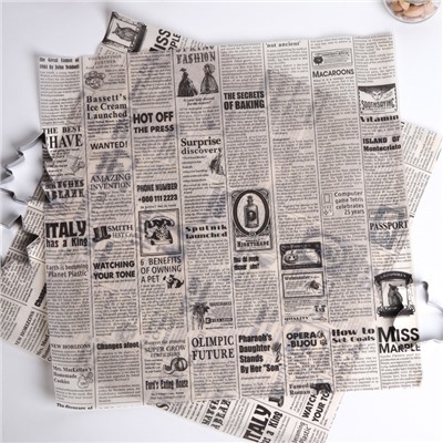 Бумага упаковочная "Газета", бежевая, жиростойкая, с парафином 39 х 39 см