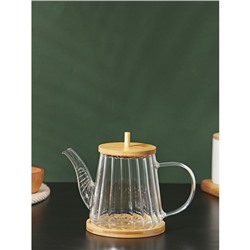 Чайник стеклянный заварочный с бамбуковой крышкой и металлическим фильтром «Эко», 550 мл, 19×11×12,5 см