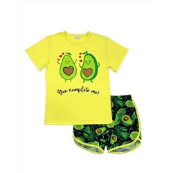 Пижама Футболка+шорты Love Avocado lime / Желтая