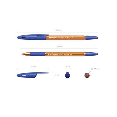 Ручка шариковая ErichKrause R-301 Amber Stick & Grip, узел 0.7 мм, чернила синие, резиновый упор, длина линии письма 1000 метров