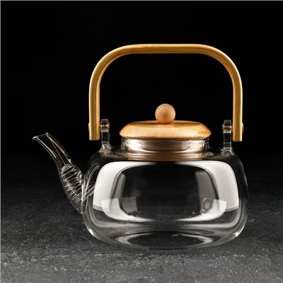 Чайник стеклянный заварочный с бамбуковой крышкой и металлическим фильтром «Эко. Бабл», 800 мл, 18×13,5×12,5 см