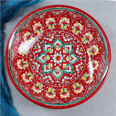Супница Риштанская Керамика "Цветы", 29 см, красная