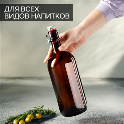 Бутылка бугельная, 1 л, с пробкой, цвет коричневый