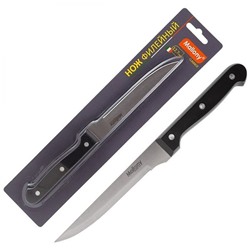 Нож нерж сталь лезвие 12,7 см 1,3 мм филейный пласт ручка блистер черный Classico Mallony (1/24)