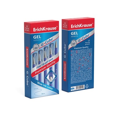 Ручка гелевая ErichKrause G-Cube, чернила синие, узел 0.5 мм, с покрытием Soft Touch, с квадратным сечением корпуса, длина линии письма 500 метров