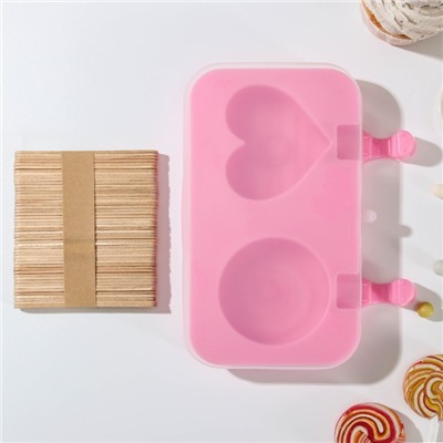 Форма для мороженого «Позитив», 2 ячейки, 19,5×11×2,5 см, с крышкой и палочками, цвет МИКС