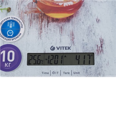 Весы кухонные Vitek VT-8008, электронные, до 10 кг, рисунок "Ромашки"